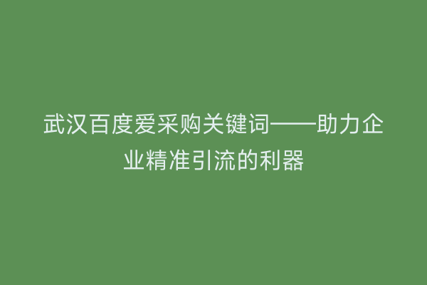 武汉百度爱采购关键词——助力企业精准引流的利器