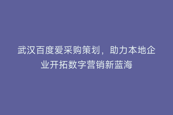 武汉百度爱采购策划，助力本地企业开拓数字营销新蓝海