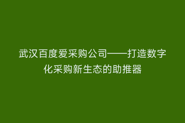 武汉百度爱采购公司——打造数字化采购新生态的助推器