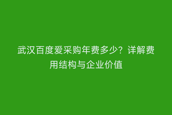 武汉百度爱采购年费多少？详解费用结构与企业价值