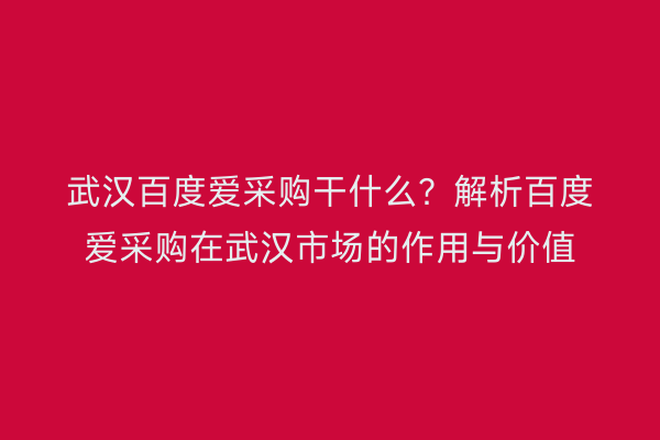 武汉百度爱采购干什么？解析百度爱采购在武汉市场的作用与价值