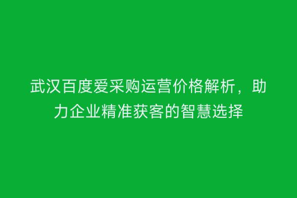 武汉百度爱采购运营价格解析，助力企业精准获客的智慧选择
