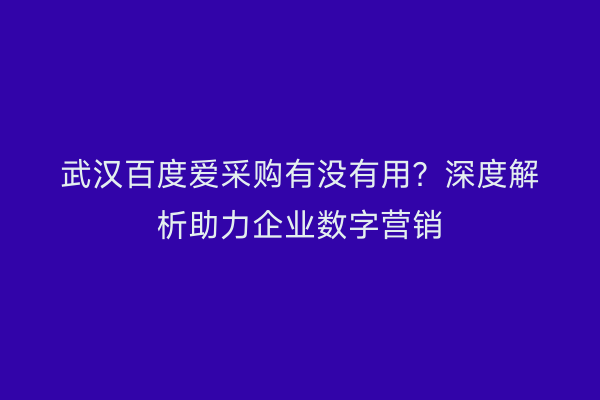 武汉百度爱采购有没有用？深度解析助力企业数字营销
