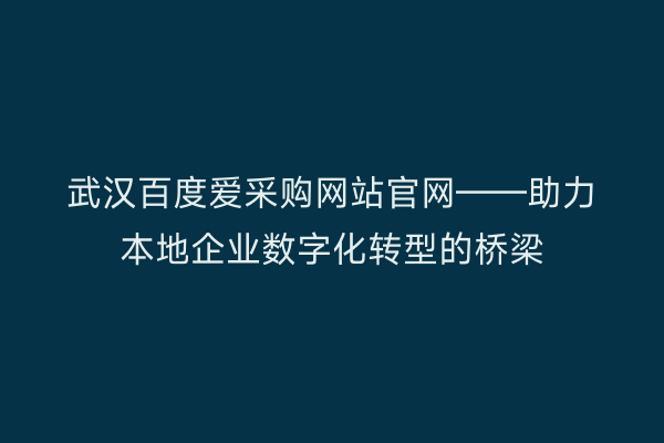 武汉百度爱采购网站官网——助力本地企业数字化转型的桥梁