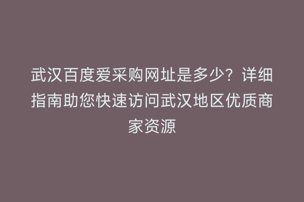 武汉百度爱采购网址是多少？详细指南助您快速访问武汉地区优质商家资源