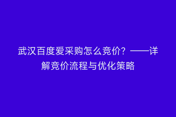 武汉百度爱采购怎么竞价？——详解竞价流程与优化策略