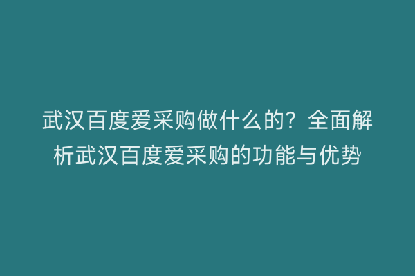 武汉百度爱采购做什么的？全面解析武汉百度爱采购的功能与优势