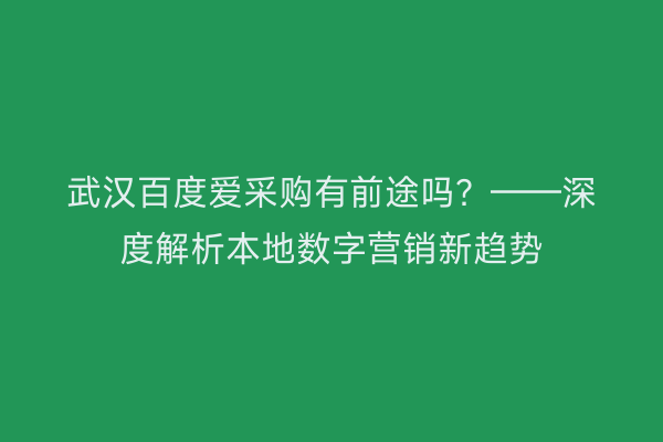 武汉百度爱采购有前途吗？——深度解析本地数字营销新趋势