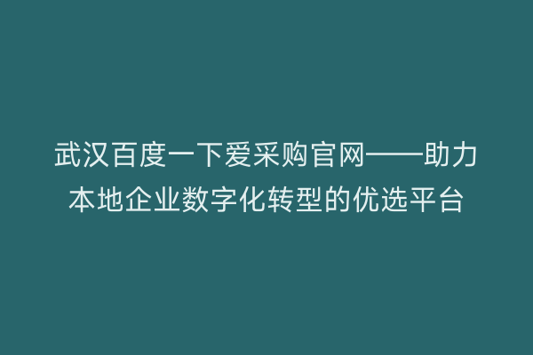 武汉百度一下爱采购官网——助力本地企业数字化转型的优选平台