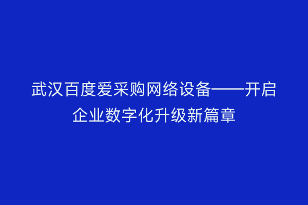 武汉百度爱采购网络设备——开启企业数字化升级新篇章
