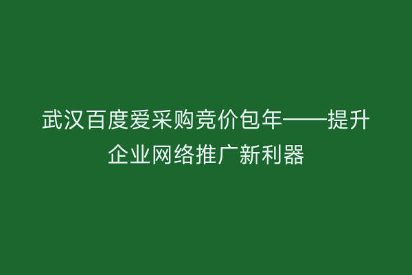 武汉百度爱采购竞价包年——提升企业网络推广新利器