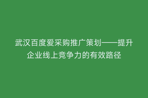 武汉百度爱采购推广策划——提升企业线上竞争力的有效路径