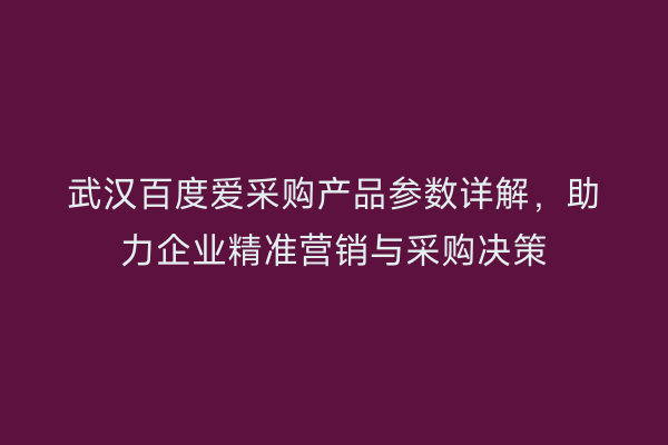 武汉百度爱采购产品参数详解，助力企业精准营销与采购决策