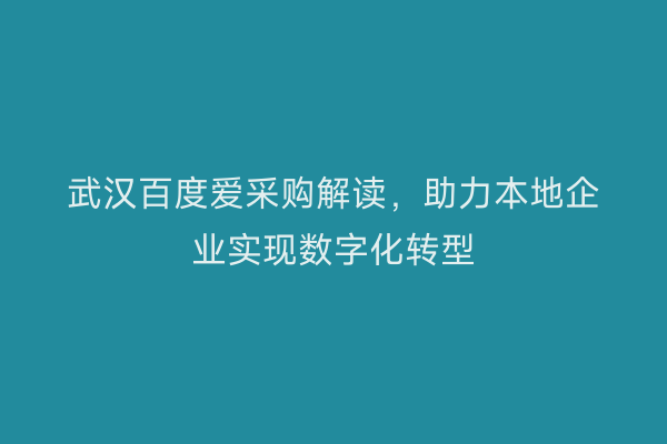 武汉百度爱采购解读，助力本地企业实现数字化转型