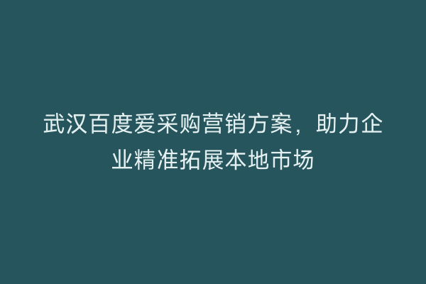 武汉百度爱采购营销方案，助力企业精准拓展本地市场