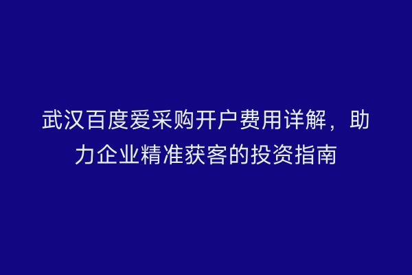武汉百度爱采购开户费用详解，助力企业精准获客的投资指南