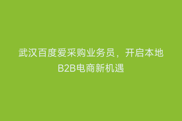 武汉百度爱采购业务员，开启本地B2B电商新机遇