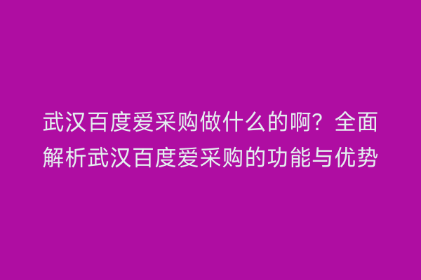 武汉百度爱采购做什么的啊？全面解析武汉百度爱采购的功能与优势