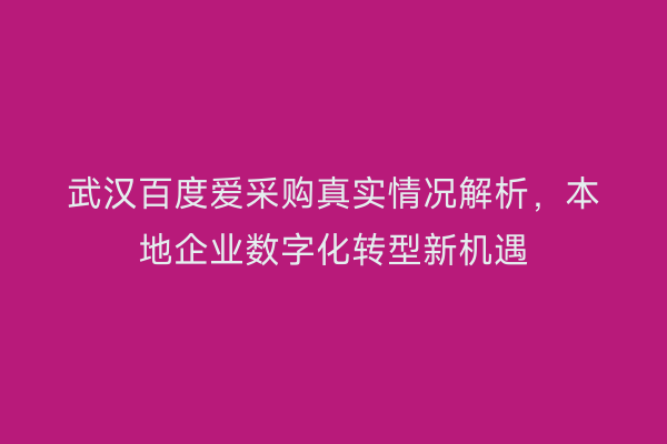 武汉百度爱采购真实情况解析，本地企业数字化转型新机遇