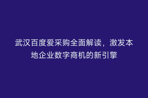 武汉百度爱采购全面解读，激发本地企业数字商机的新引擎