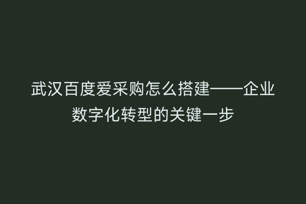 武汉百度爱采购怎么搭建——企业数字化转型的关键一步