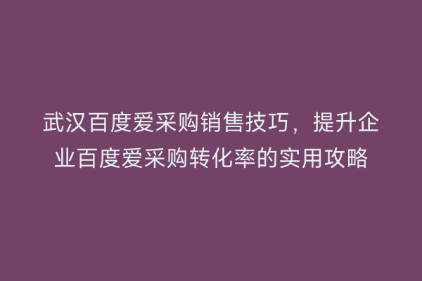 武汉百度爱采购销售技巧，提升企业百度爱采购转化率的实用攻略