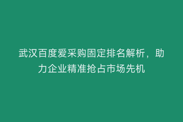 武汉百度爱采购固定排名解析，助力企业精准抢占市场先机