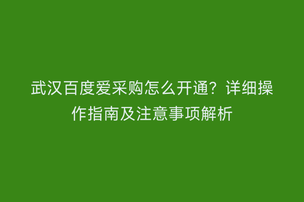 武汉百度爱采购怎么开通？详细操作指南及注意事项解析