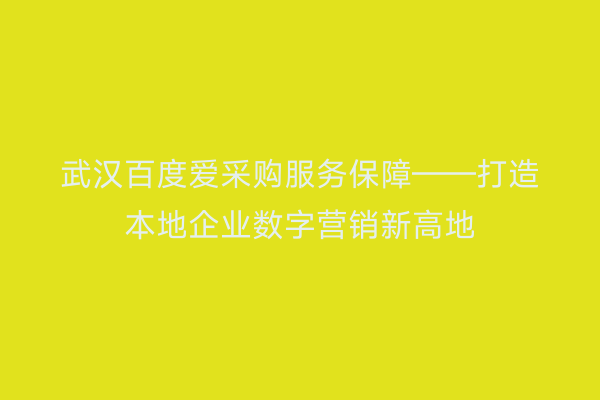 武汉百度爱采购服务保障——打造本地企业数字营销新高地