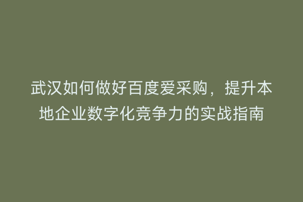 武汉如何做好百度爱采购，提升本地企业数字化竞争力的实战指南