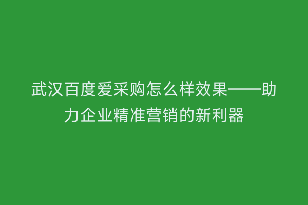 武汉百度爱采购怎么样效果——助力企业精准营销的新利器
