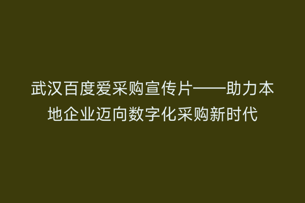 武汉百度爱采购宣传片——助力本地企业迈向数字化采购新时代