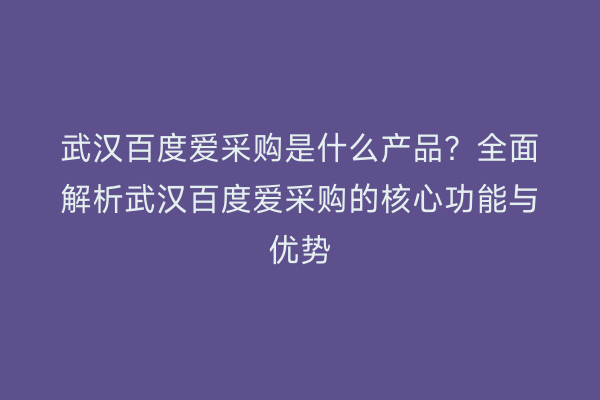 武汉百度爱采购是什么产品？全面解析武汉百度爱采购的核心功能与优势