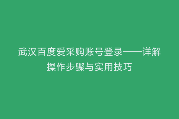 武汉百度爱采购账号登录——详解操作步骤与实用技巧