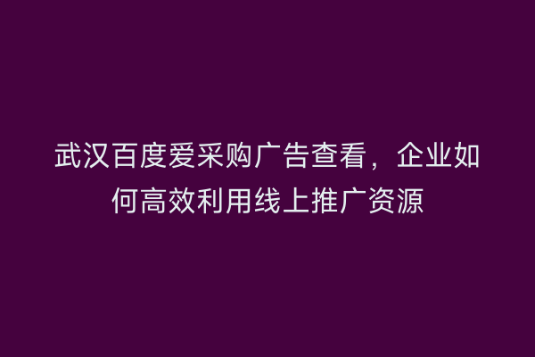 武汉百度爱采购广告查看，企业如何高效利用线上推广资源