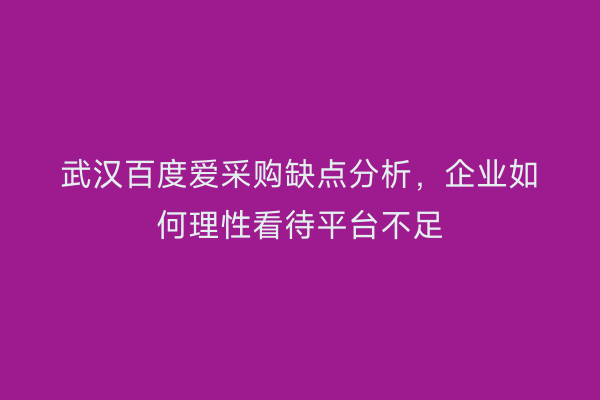 武汉百度爱采购缺点分析，企业如何理性看待平台不足