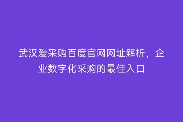 武汉爱采购百度官网网址解析，企业数字化采购的最佳入口