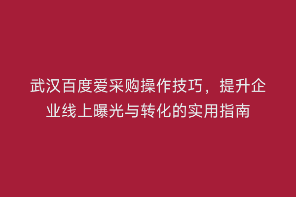 武汉百度爱采购操作技巧，提升企业线上曝光与转化的实用指南