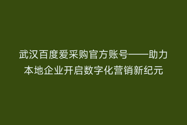 武汉百度爱采购官方账号——助力本地企业开启数字化营销新纪元
