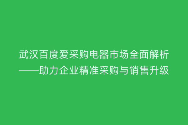 武汉百度爱采购电器市场全面解析——助力企业精准采购与销售升级