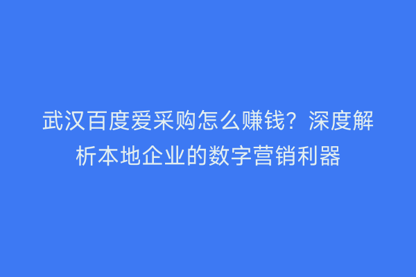 武汉百度爱采购怎么赚钱？深度解析本地企业的数字营销利器