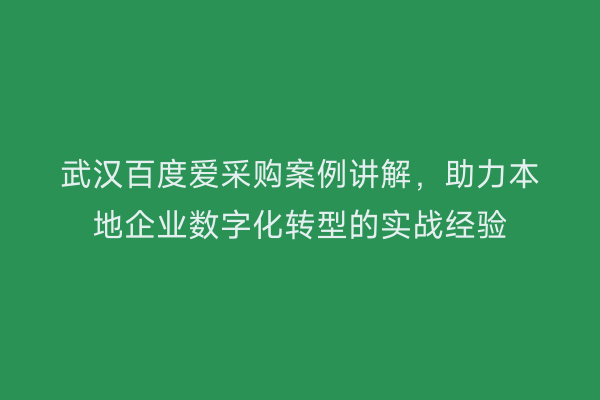 武汉百度爱采购案例讲解，助力本地企业数字化转型的实战经验