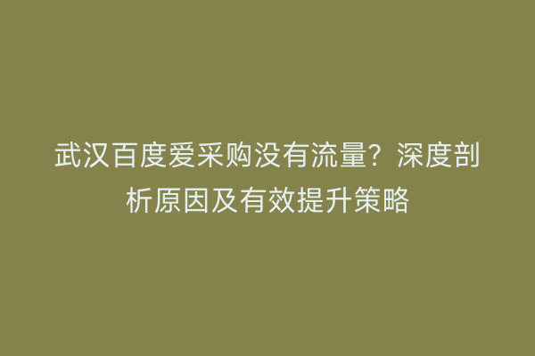 武汉百度爱采购没有流量？深度剖析原因及有效提升策略