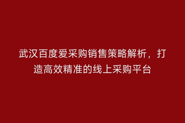 武汉百度爱采购销售策略解析，打造高效精准的线上采购平台
