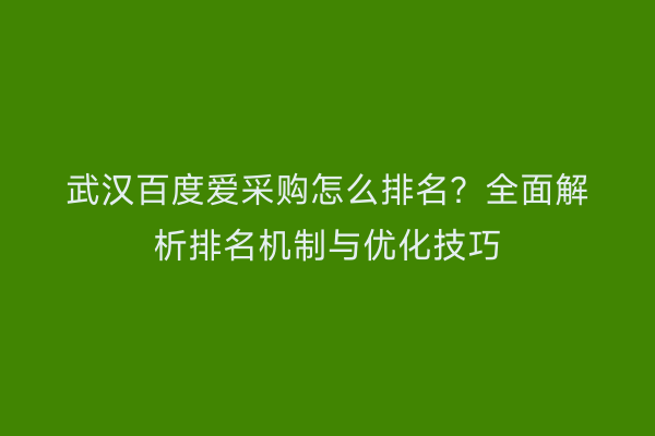 武汉百度爱采购怎么排名？全面解析排名机制与优化技巧