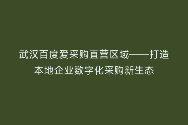 武汉百度爱采购直营区域——打造本地企业数字化采购新生态