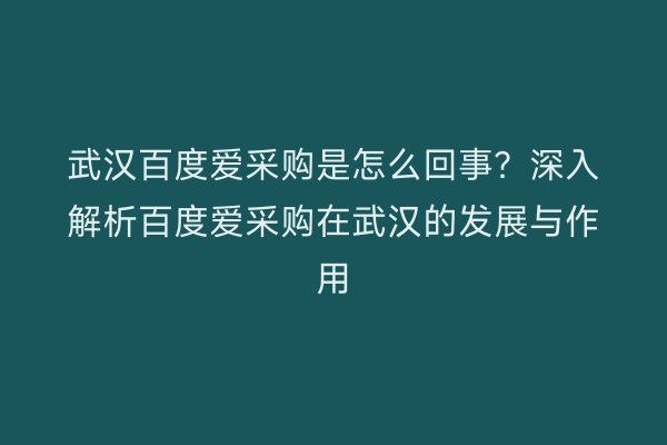 武汉百度爱采购是怎么回事？深入解析百度爱采购在武汉的发展与作用