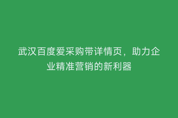 武汉百度爱采购带详情页，助力企业精准营销的新利器