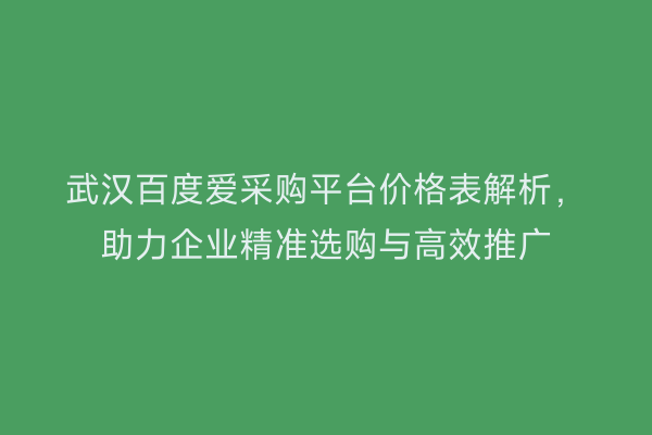 武汉百度爱采购平台价格表解析，助力企业精准选购与高效推广