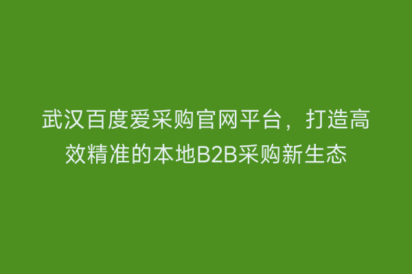 武汉百度爱采购官网平台，打造高效精准的本地B2B采购新生态